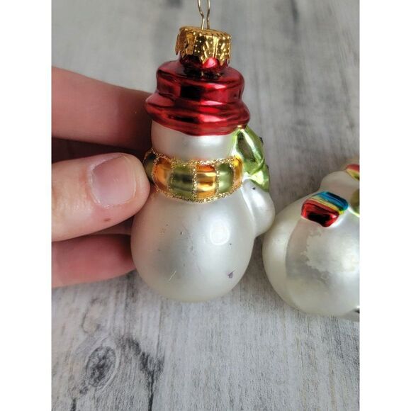 Unique Treasures blown glass snowman set ornament Xmas tree glitter - Picture 6 of 10